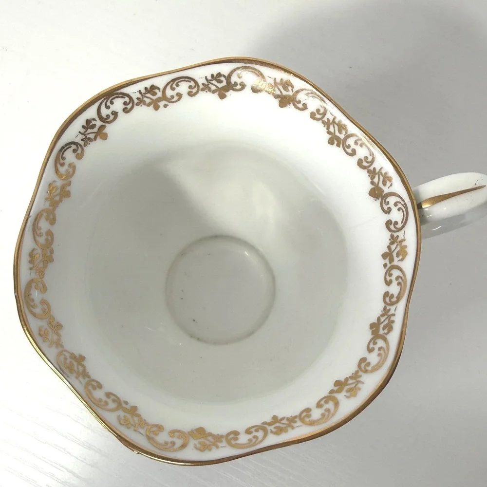 Crown Staffordshire England Creamer Pitcher Teal Gold Floral Fine Bone China